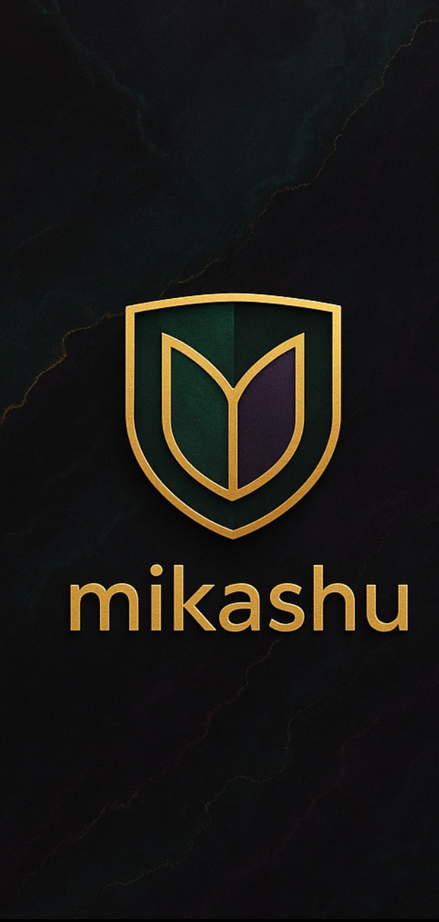 mikashu — gold shield with green and purple leaves